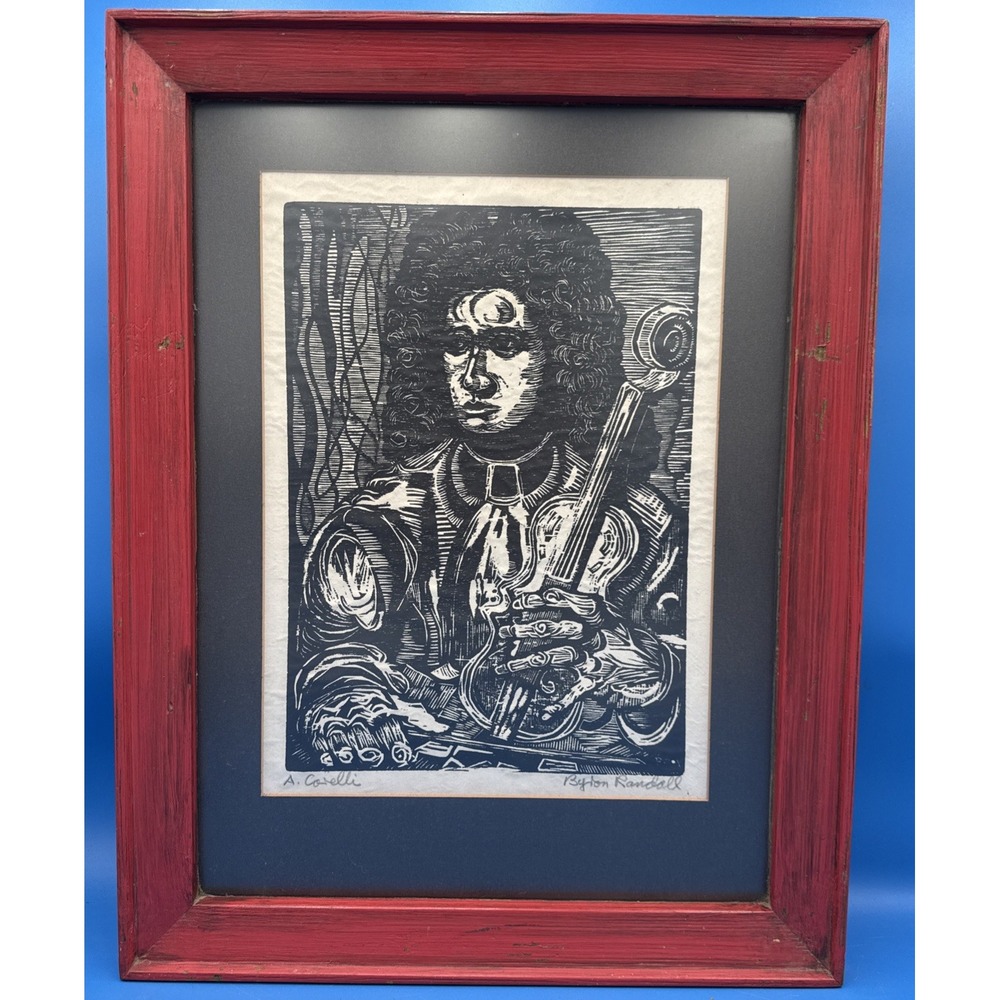 Vintage Byron Randall Signed Woodcut Portrait of Arcangelo Corelli Art Print MCM